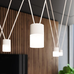 SONNEMAN 96" x 24" Gridscape Suspenders with 32" V-Line Etched Cylinder Luminaires, Dimmable LED