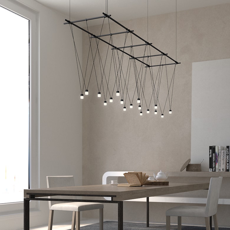 SONNEMAN 96" x 24" Gridscape Suspenders with 32" V-Line Etched Cylinder Luminaires, Dimmable LED