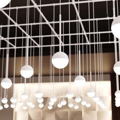 Suspenders 96" x 96" Gridscape Chandelier with 36" Monoline Domed Ball Luminaires by SONNEMAN