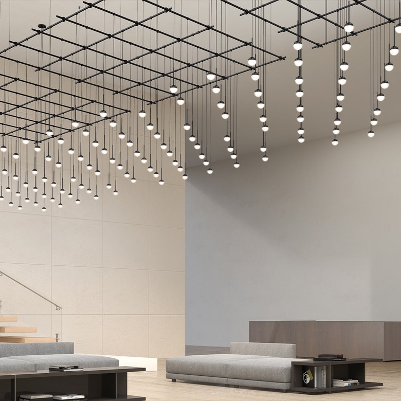 Suspenders 96" x 96" Gridscape Chandelier with 36" Monoline Domed Ball Luminaires by SONNEMAN