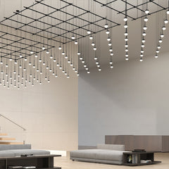 Suspenders 96" x 96" Gridscape Chandelier with 36" Monoline Domed Ball Luminaires by SONNEMAN