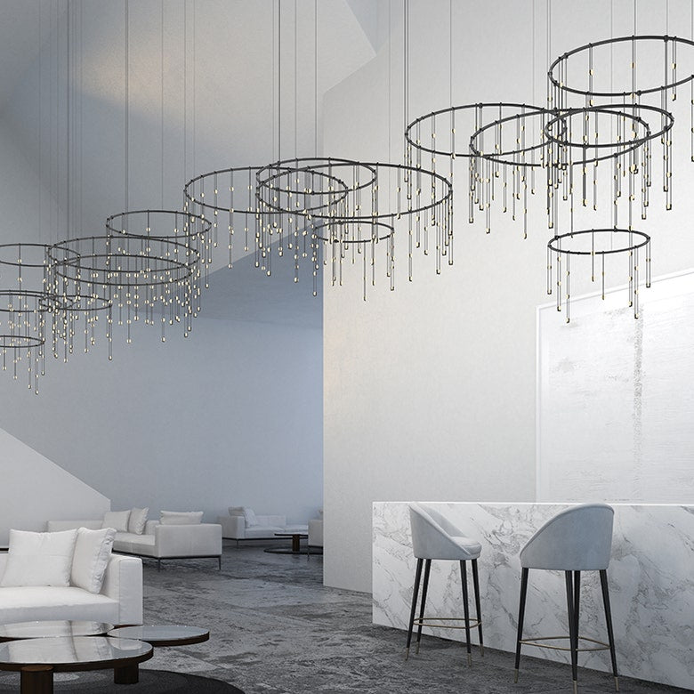 SONNEMAN 5-Ladder Light LED Offset Ring Horizontal Matrix Chandelier in Satin Black, 32,580 Lumens