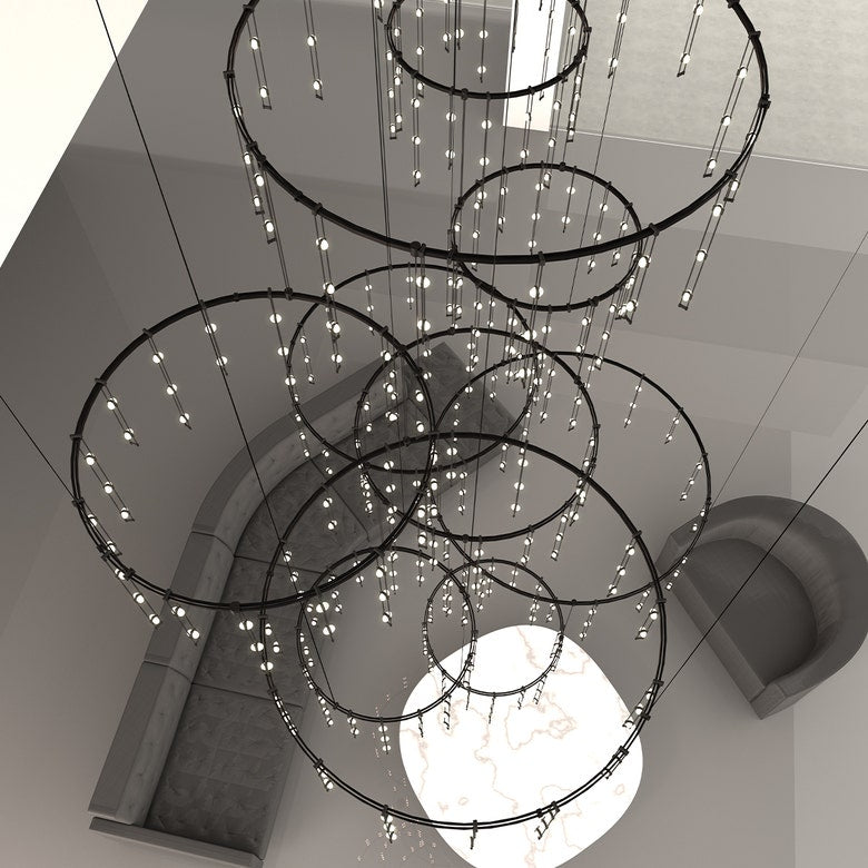 SONNEMAN 18,000 Lumens Suspenders Offset Ring Vertical Matrix Chandelier with Dimmable Feature