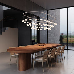 Suspenders Path 3-Bar Racetrack Pendant Light with Adjustable Height and Etched Globe Luminaires by SONNEMAN