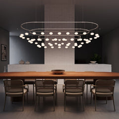 Suspenders Path 3-Bar Racetrack Pendant Light with Adjustable Height and Etched Globe Luminaires by SONNEMAN