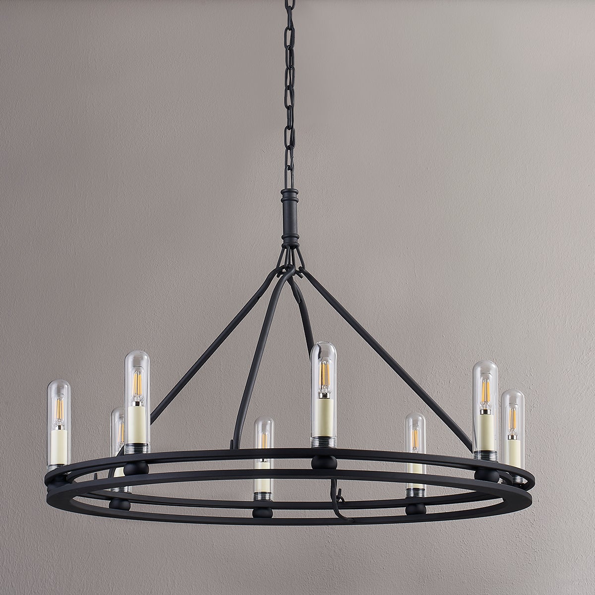 Sutton Outdoor Chandelier 8-Bulb Design by Troy Lighting with Clear Glass Shades and Textured Black Finish