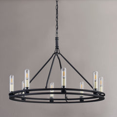 Sutton Outdoor Chandelier 8-Bulb Design by Troy Lighting with Clear Glass Shades and Textured Black Finish