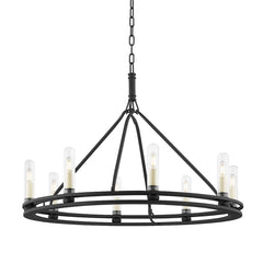 Sutton Outdoor Chandelier 8-Bulb Design by Troy Lighting with Clear Glass Shades and Textured Black Finish