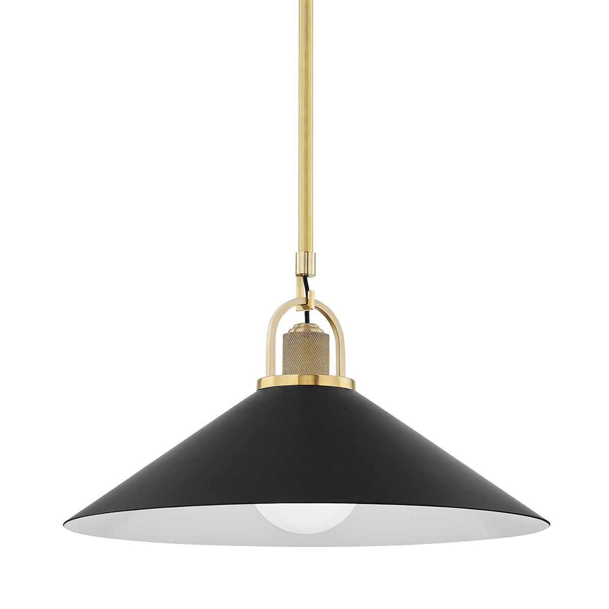 Syosset Large Pendant Light 11.38" Height, Dimmable, Aged Brass Finish, Black and White Design