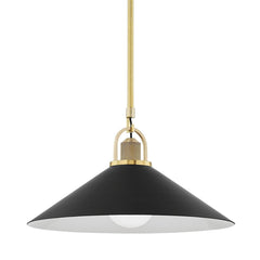 Syosset Large Pendant Light 11.38" Height, Dimmable, Aged Brass Finish, Black and White Design