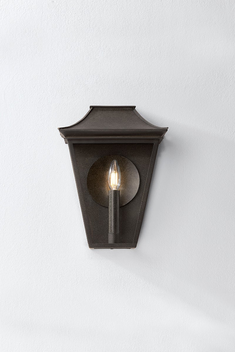 Tehama Outdoor Wall Sconce by Troy Lighting, French Iron Finish, ETL Wet Rated, Dimmable