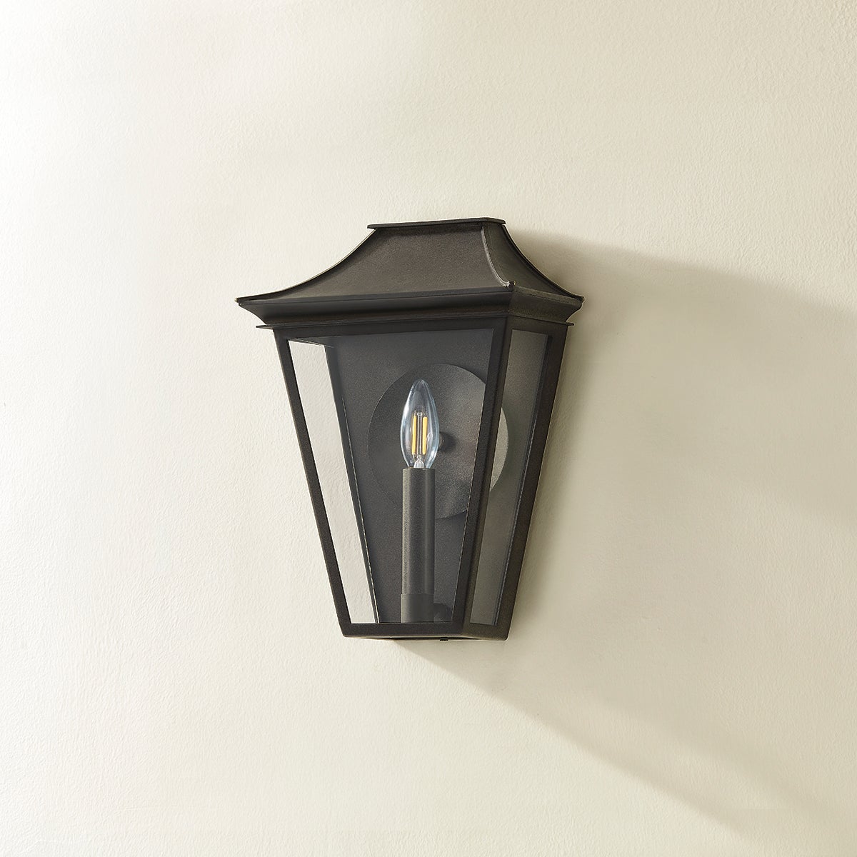 Tehama Outdoor Wall Sconce by Troy Lighting, French Iron Finish, ETL Wet Rated, Dimmable