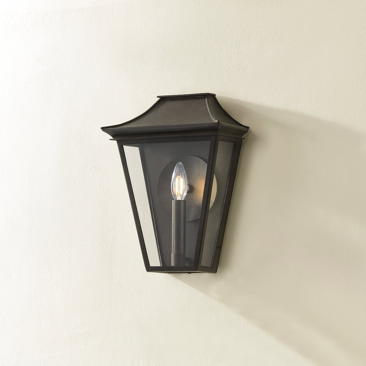 Tehama Outdoor Wall Sconce by Troy Lighting, French Iron Finish, ETL Wet Rated, Dimmable