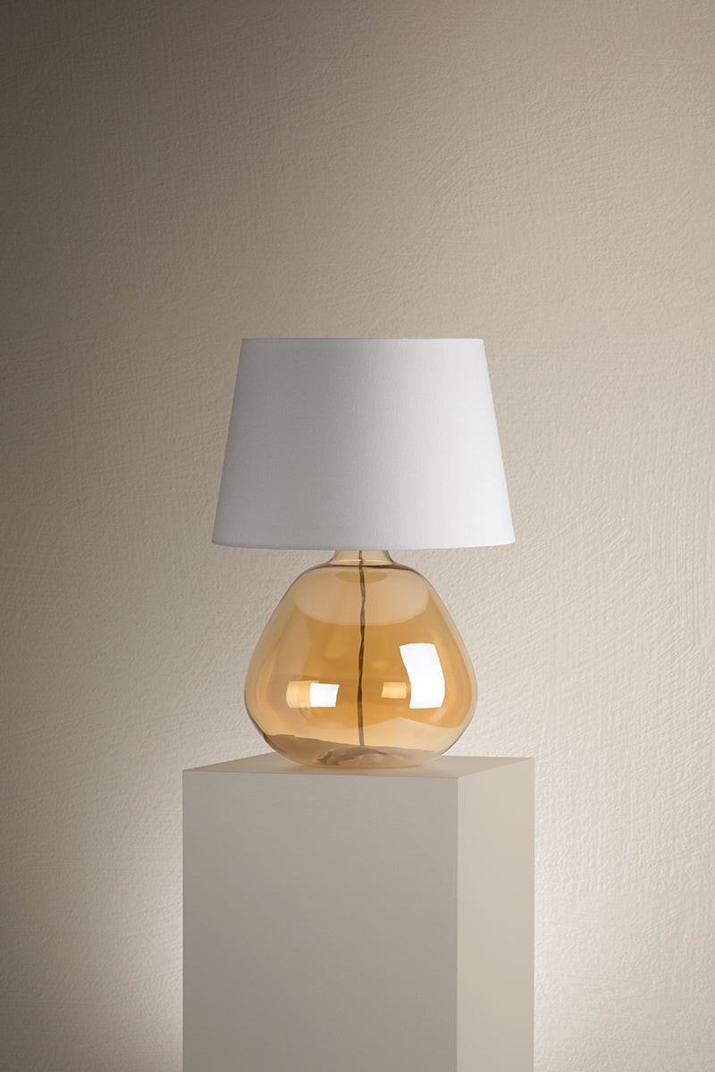 Mitzi Thea Table Lamp 22.75" Height Dimmable Brass Finish Champagne Amber Glass Shade