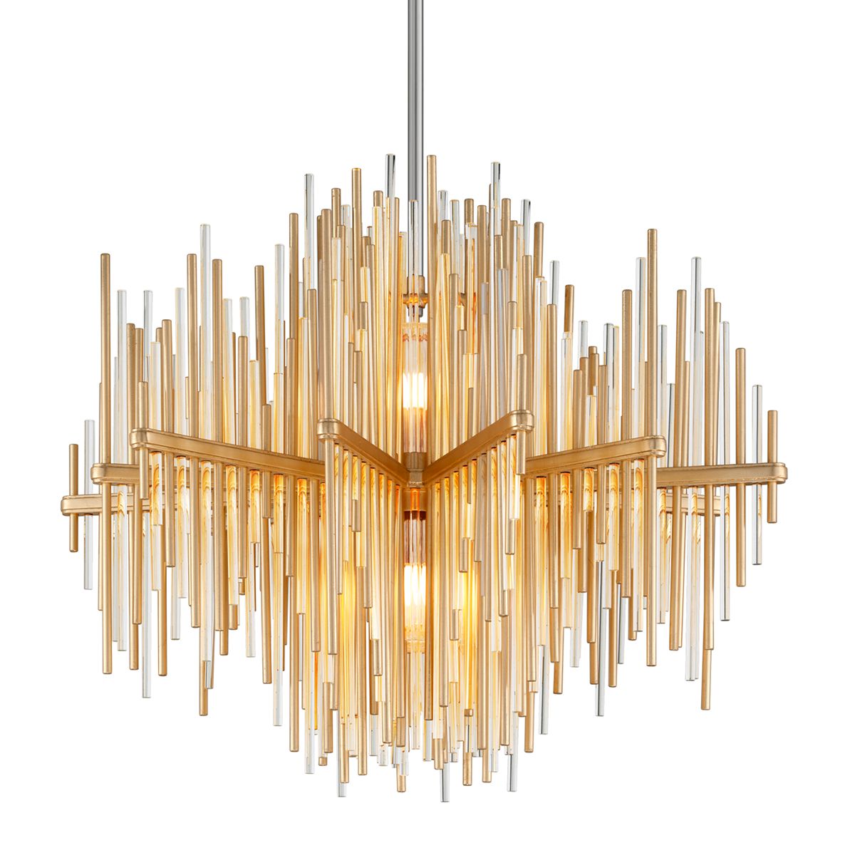 Theory Chandelier 24.5" H x 30" W by Corbett Lighting, Gold Leaf & Stainless Steel, Dimmable