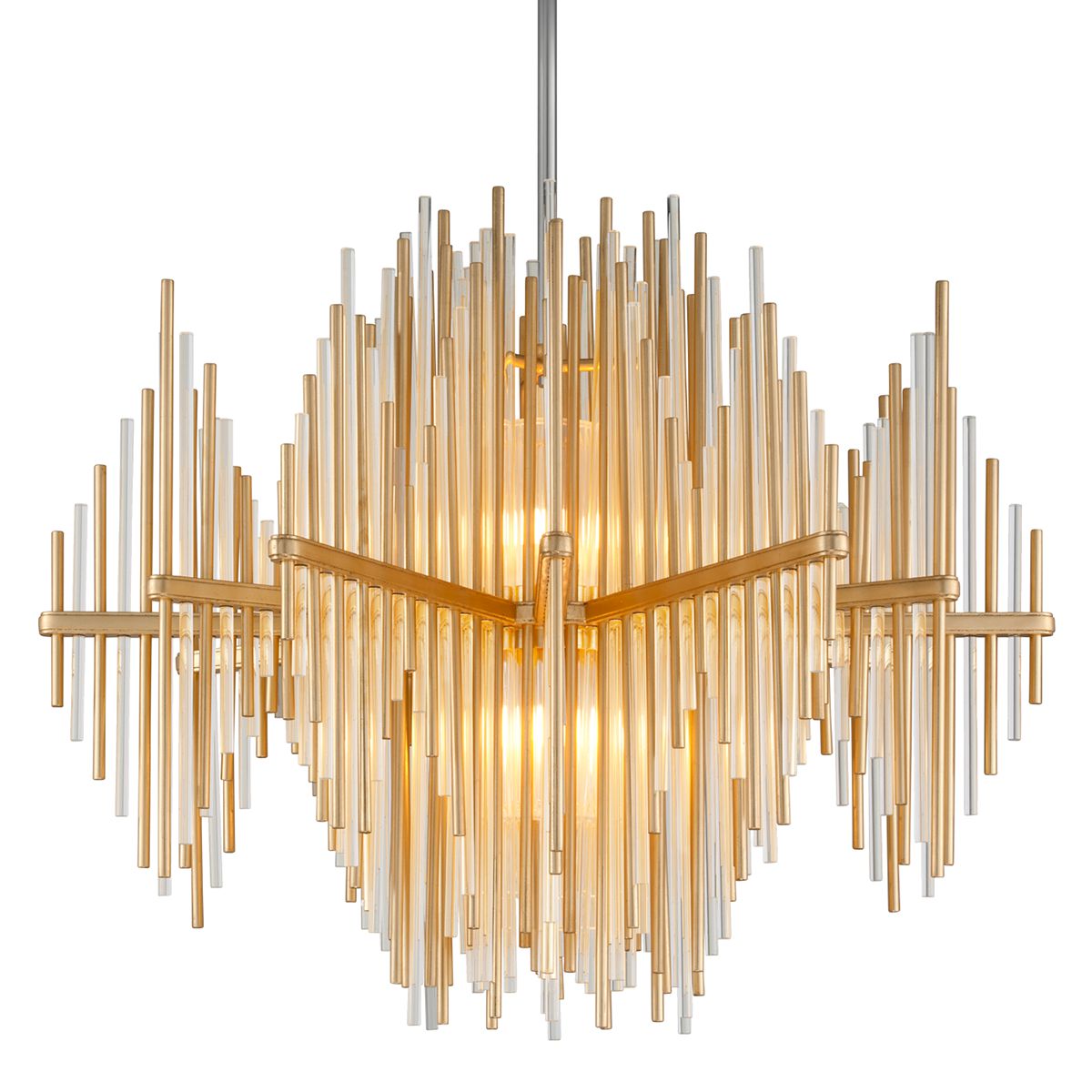Theory Large Chandelier 32.75" H x 40" W with Clear Glass Rods and Adjustable Height by Corbett Lighting