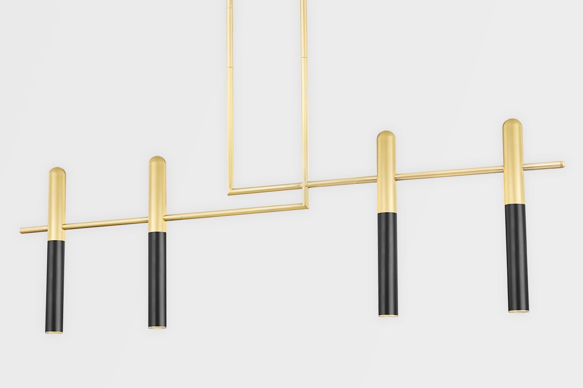 Thurston 4-Light Linear Chandelier by Hudson Valley Lighting in Aged Old Bronze with Clear Glass Shades