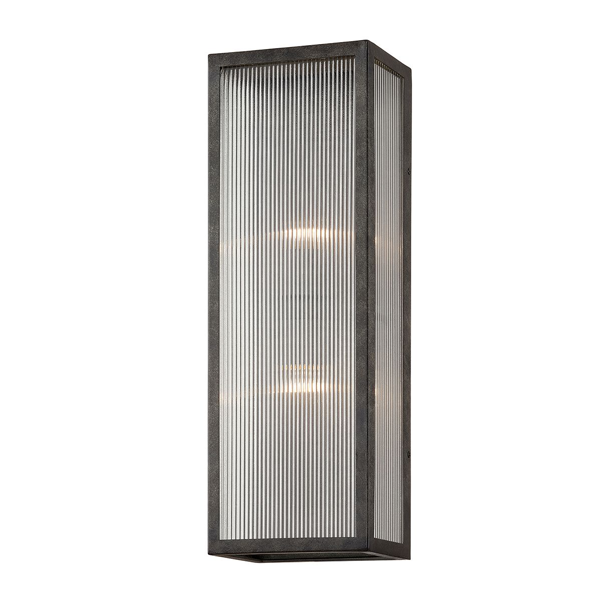 Tisoni 23" Large Outdoor Wall Sconce by Troy Lighting with Clear Ribbed Glass, French Iron Finish