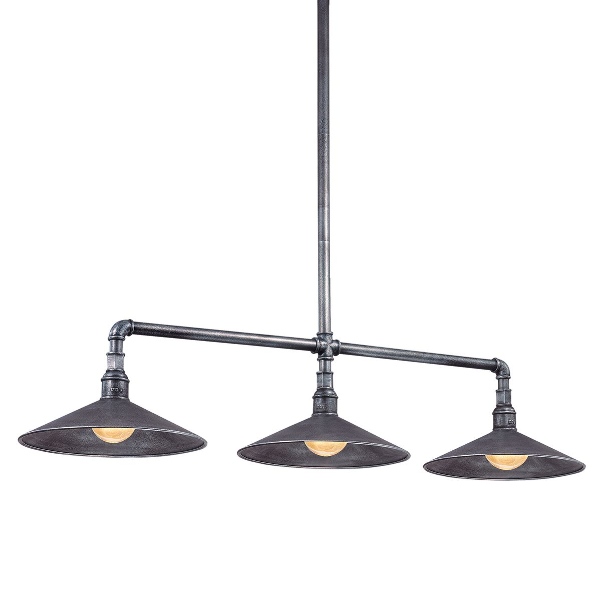 Toledo Linear Pendant Light by Troy Lighting, 3-Bulb Dimmable, Old Silver Finish, Rustic Industrial Design