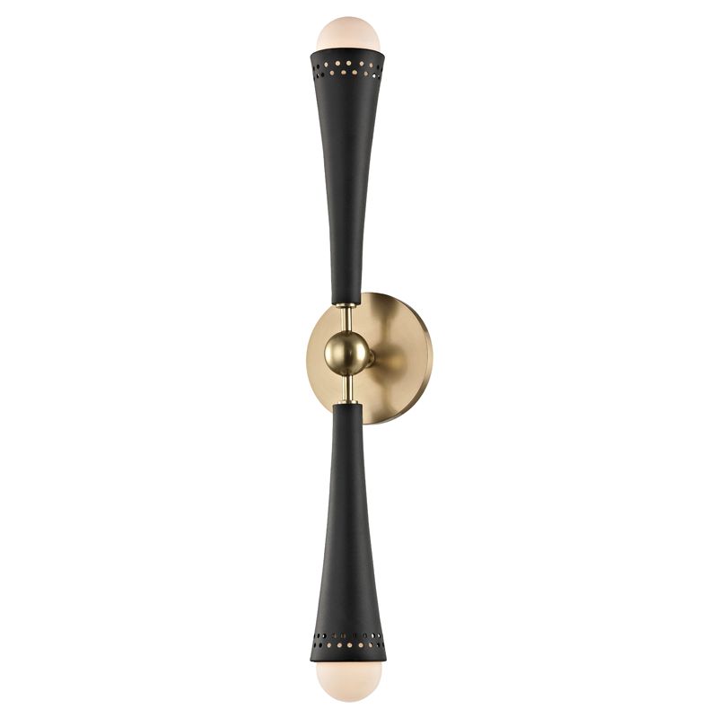 Tupelo 2-Light Dimmable Sconce with Off-White Glass Shades and Aged Brass Finish by Hudson Valley Lighting