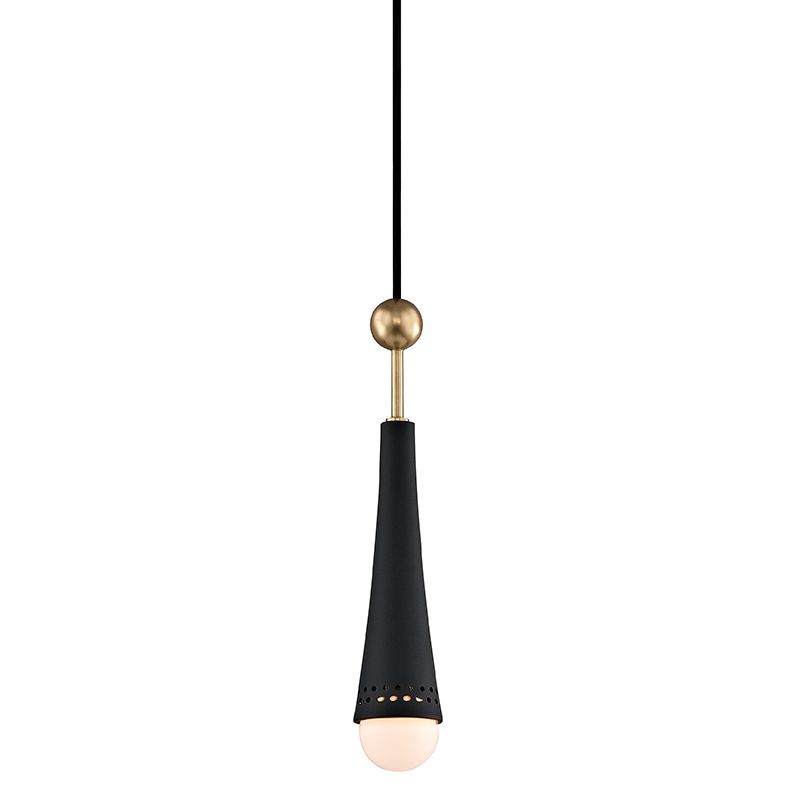 Tupelo Pendant Light 13.5 In Aged Brass Finish With Off-White Glass Shade, Dimmable Capability
