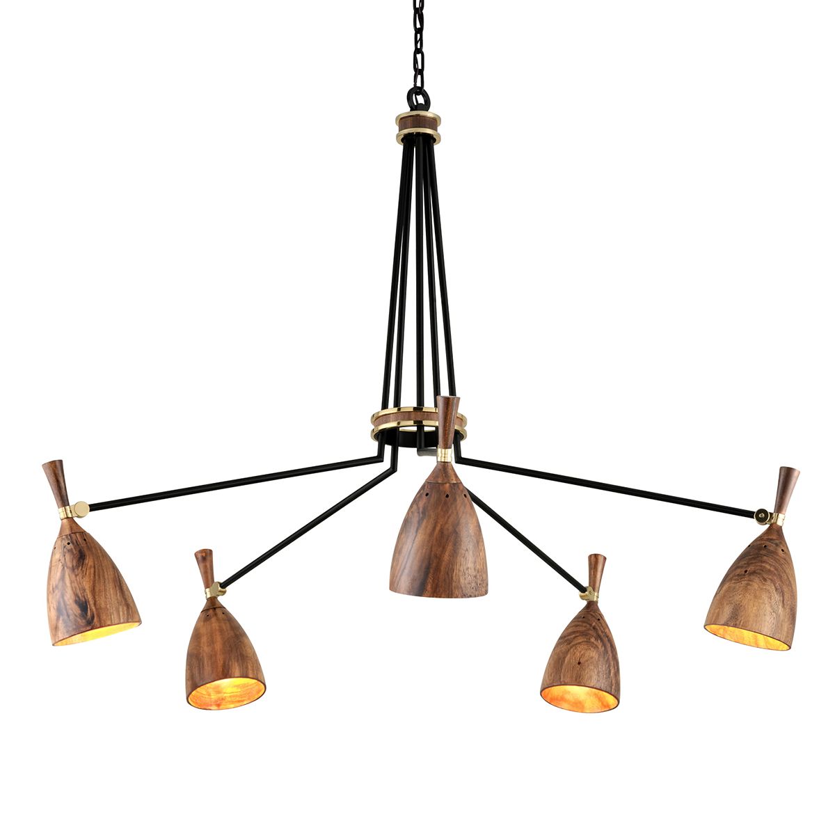 Utopia Chandelier 5-Light by Corbett Lighting, Handcrafted Iron & Acacia Wood, Dimmable, 41"H x 52.75"W