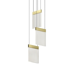 SONNEMAN V Panels 3-Light Pendant, Energy-Efficient LED, Adjustable Height, Elegant Brass & Chrome Finishes