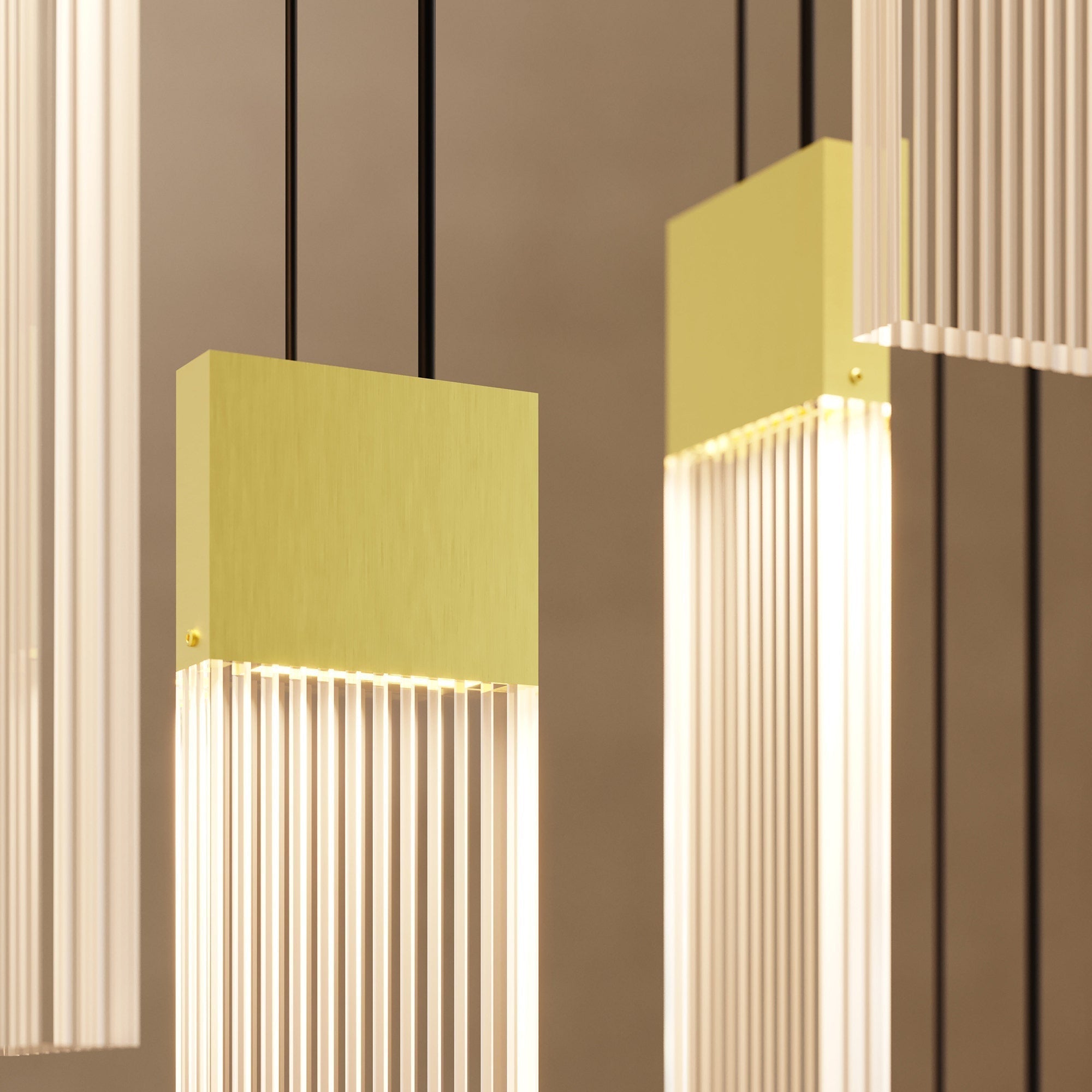 SONNEMAN V Panels 3-Light Pendant, Energy-Efficient LED, Adjustable Height, Elegant Brass & Chrome Finishes
