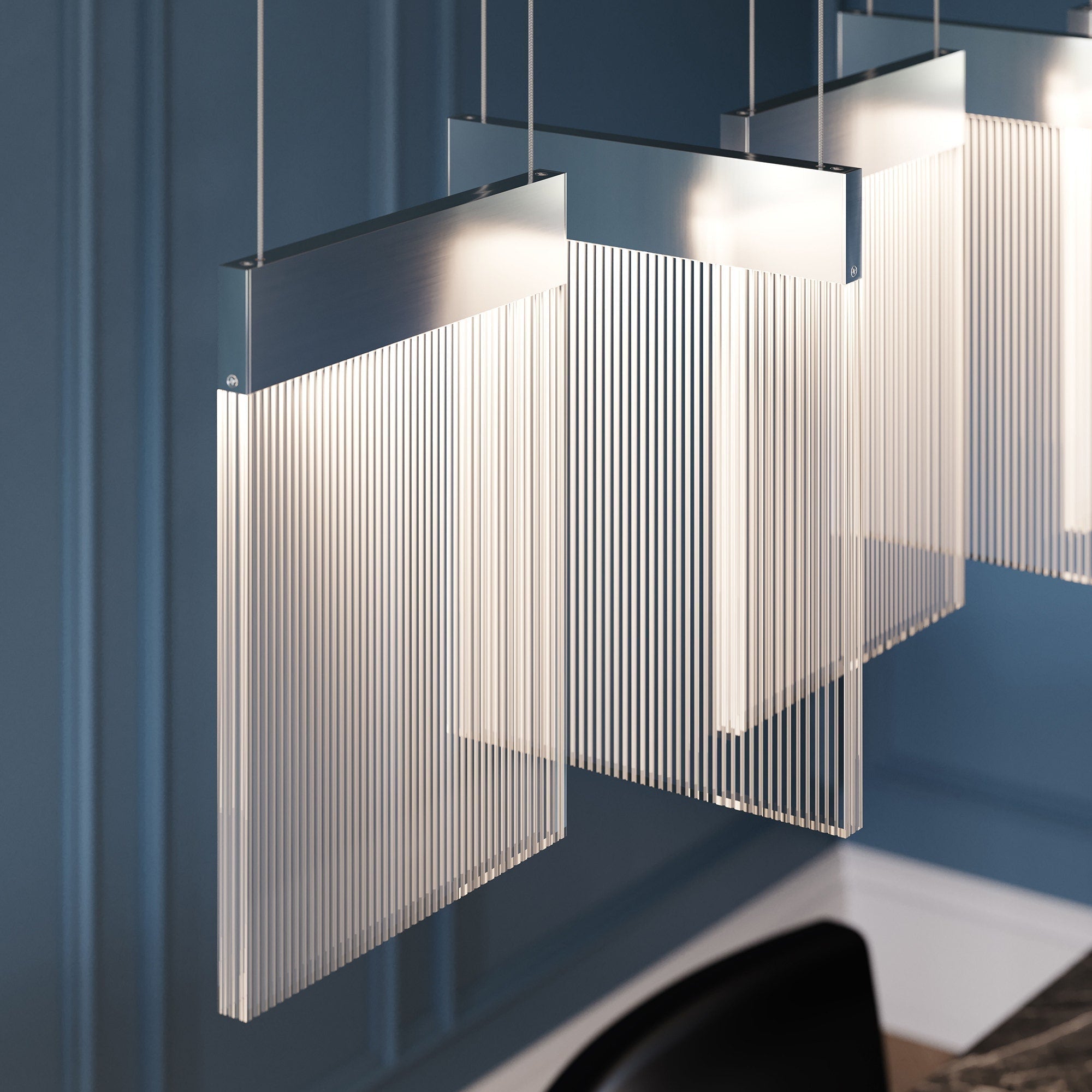 SONNEMAN V Panels Bar Pendant Light, 56" Adjustable LED Fixture, Dimmable with Brass or Chrome Finish