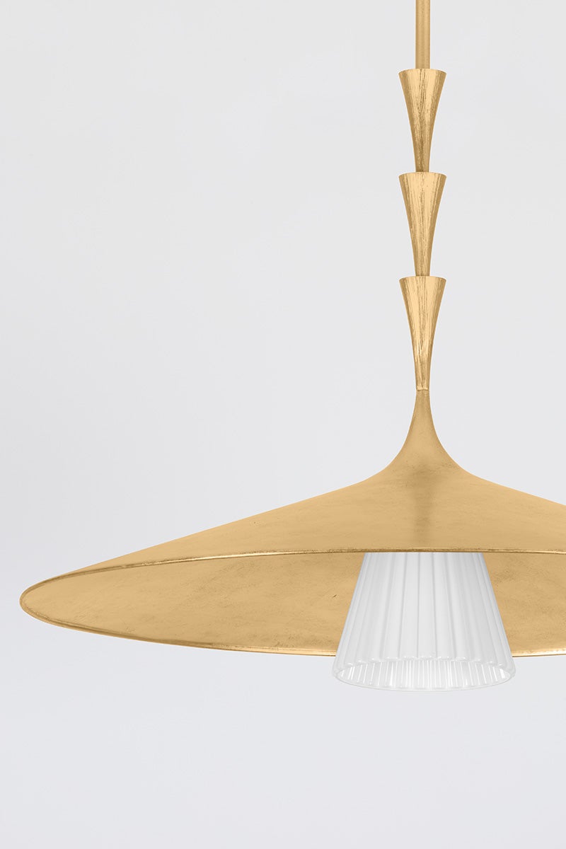 Vails Gate Large Pendant Light by Hudson Valley Lighting, Opal Glossy Glass, Vintage Gold Leaf Finish, 31.75"-86" Adjustable Height