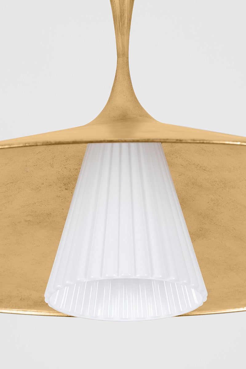 Vails Gate Large Pendant Light by Hudson Valley Lighting, Opal Glossy Glass, Vintage Gold Leaf Finish, 31.75"-86" Adjustable Height