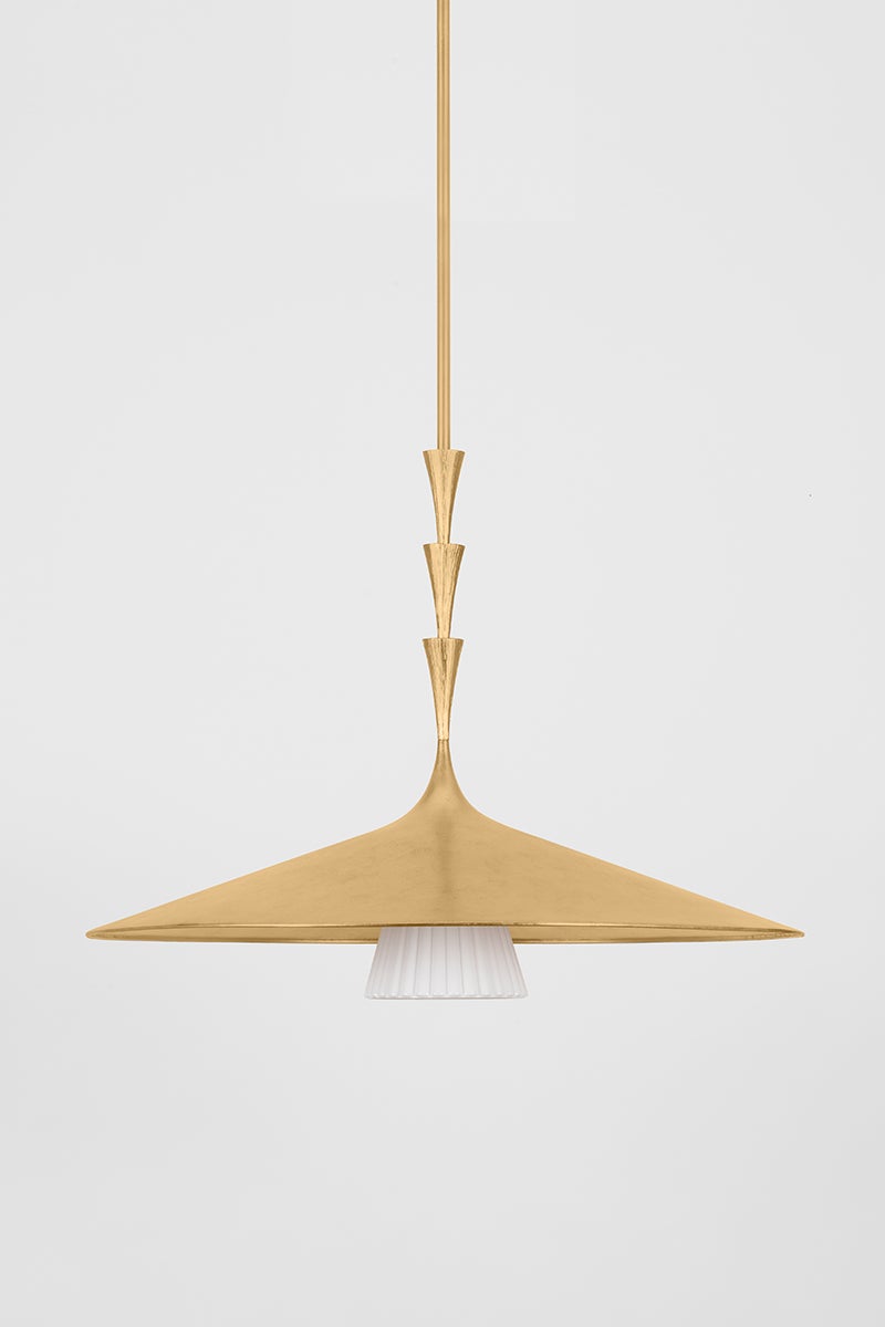 Vails Gate Large Pendant Light by Hudson Valley Lighting, Opal Glossy Glass, Vintage Gold Leaf Finish, 31.75"-86" Adjustable Height