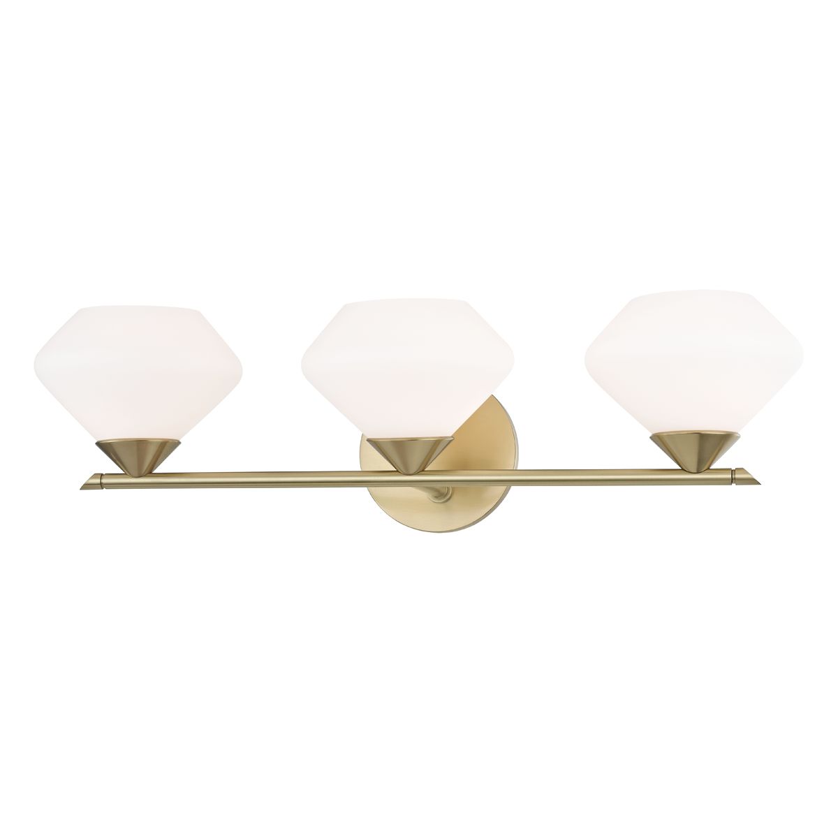Mitzi Valerie 3-Light Vanity Light Fixture with Opal Matte Glass Shades in Aged Brass or Polished Nickel