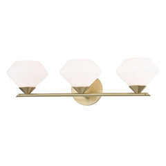 Mitzi Valerie 3-Light Vanity Light Fixture with Opal Matte Glass Shades in Aged Brass or Polished Nickel