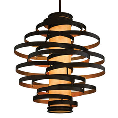 Vertigo Large Chandelier 50" Height, Twisted Metal & Caramel Ice Glass, Dimmable, UL Dry Rated