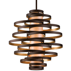 Vertigo Medium Chandelier by Corbett Lighting, 3 Lights, Bronze and Gold Leaf Finish, 32.75" Height