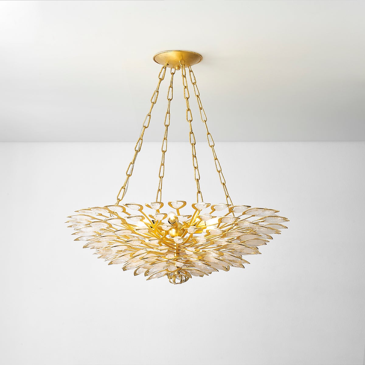 Vittoria 8-Light Large Chandelier by Corbett Lighting in Gold Leaf with Crystal Accents, Adjustable Height