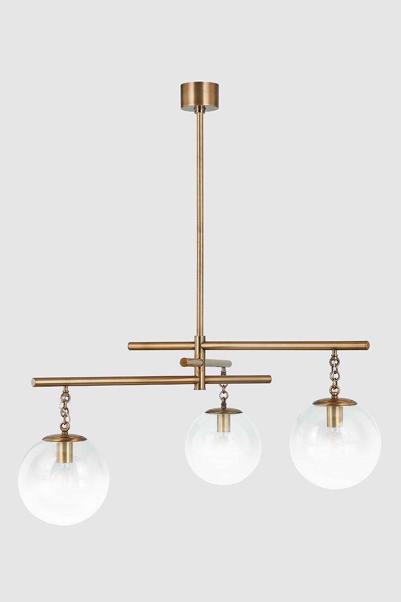 Wade Chandelier by Troy Lighting with 3 Oversized Sfumato Glass Orbs and Patina Brass Finish, 20.75"H x 44.25"W