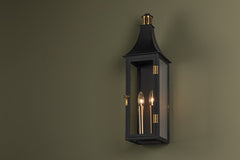 Wes Large Wall Sconce By Troy Lighting, 23.75" Height, Patina Brass & Textured Black Finish, ETL Wet Rated