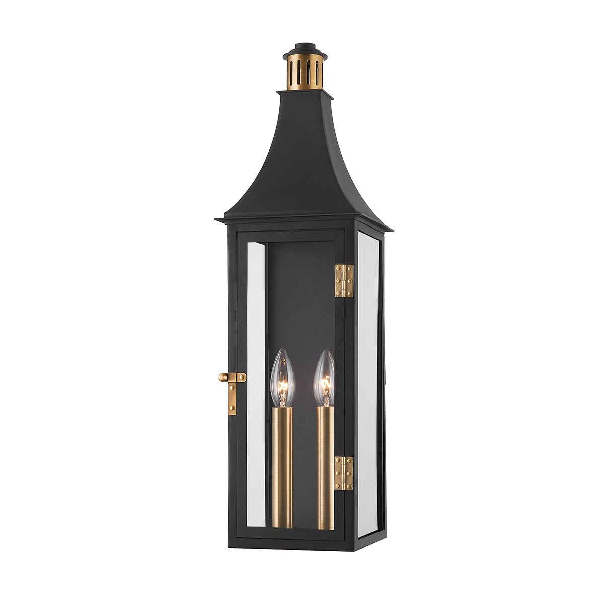 Wes Large Wall Sconce By Troy Lighting, 23.75" Height, Patina Brass & Textured Black Finish, ETL Wet Rated