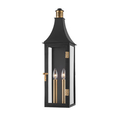 Wes Large Wall Sconce By Troy Lighting, 23.75" Height, Patina Brass & Textured Black Finish, ETL Wet Rated