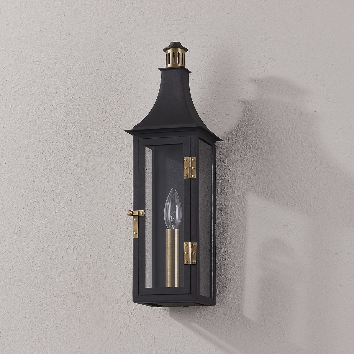 Wes Wall Sconce by Troy Lighting, 18.75" Height, Patina Brass & Textured Black, ETL Wet Rated