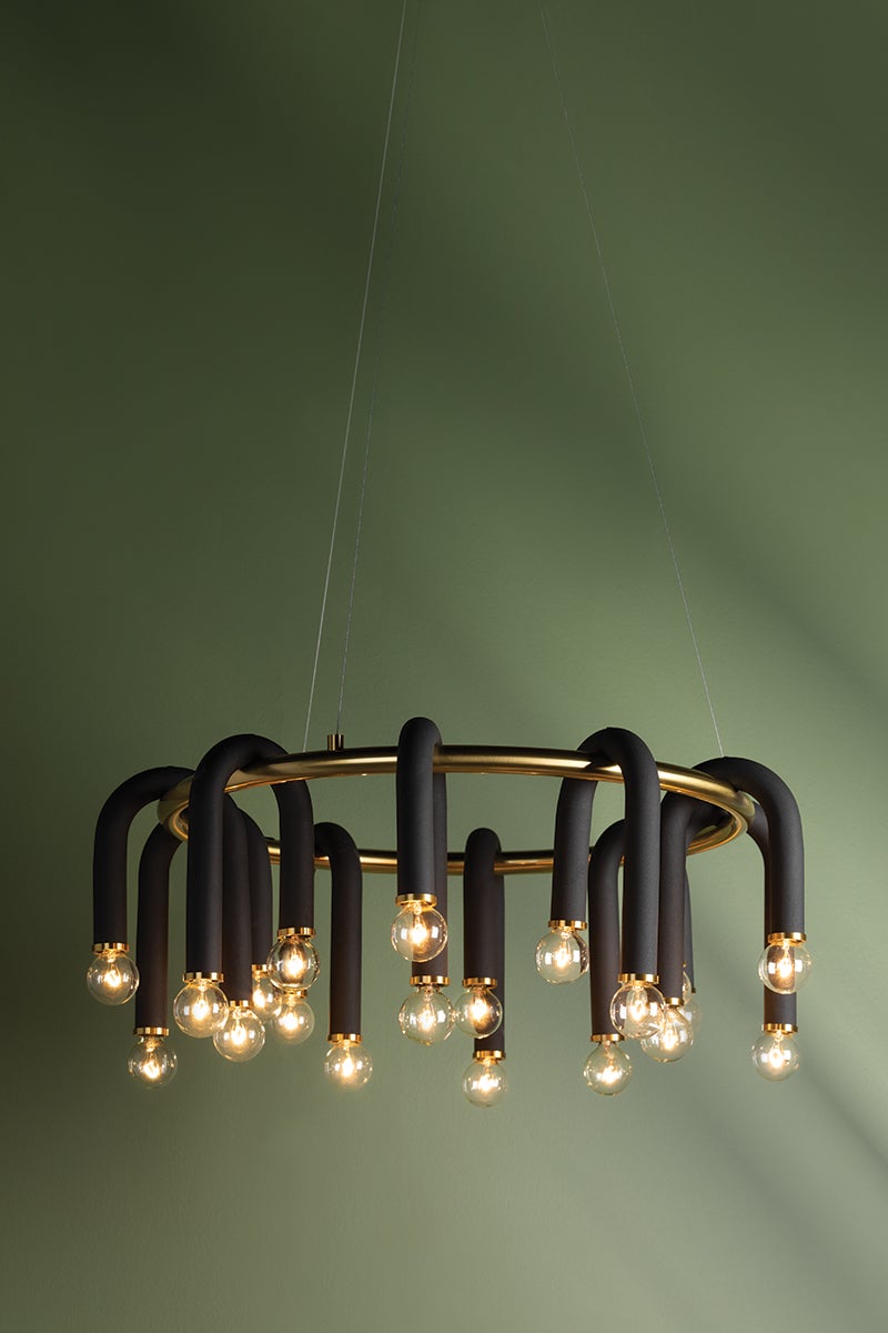 Mitzi 20-Light Whit Chandelier With Dimmable Feature And Adjustable Height In Aged Brass/Black