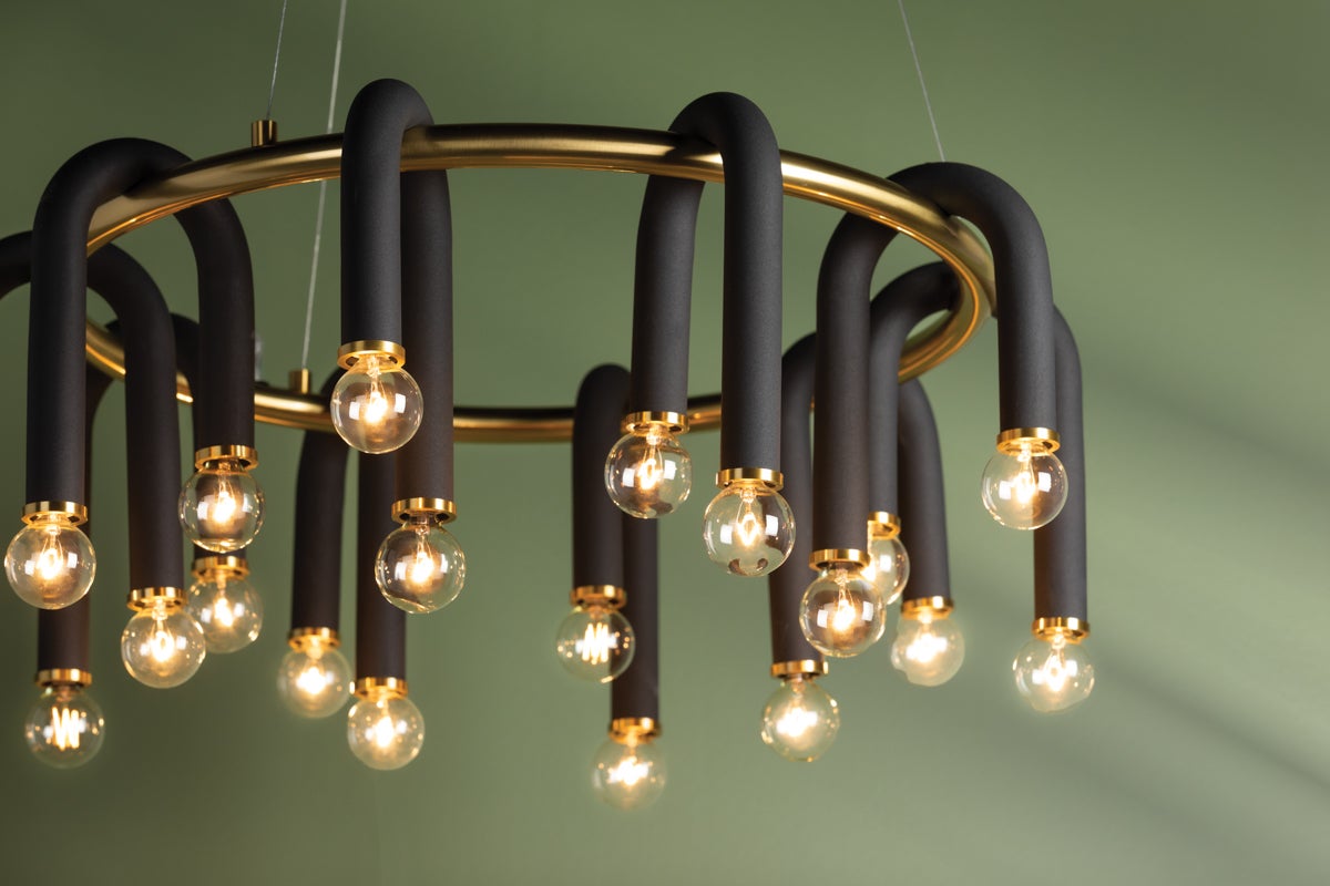 Mitzi 20-Light Whit Chandelier With Dimmable Feature And Adjustable Height In Aged Brass/Black