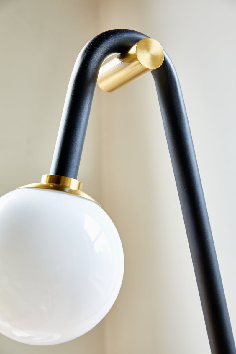 Mitzi Whit Floor Lamp 60.75” Tall With Dimmable Opal Glass Shade And Aged Brass Accent