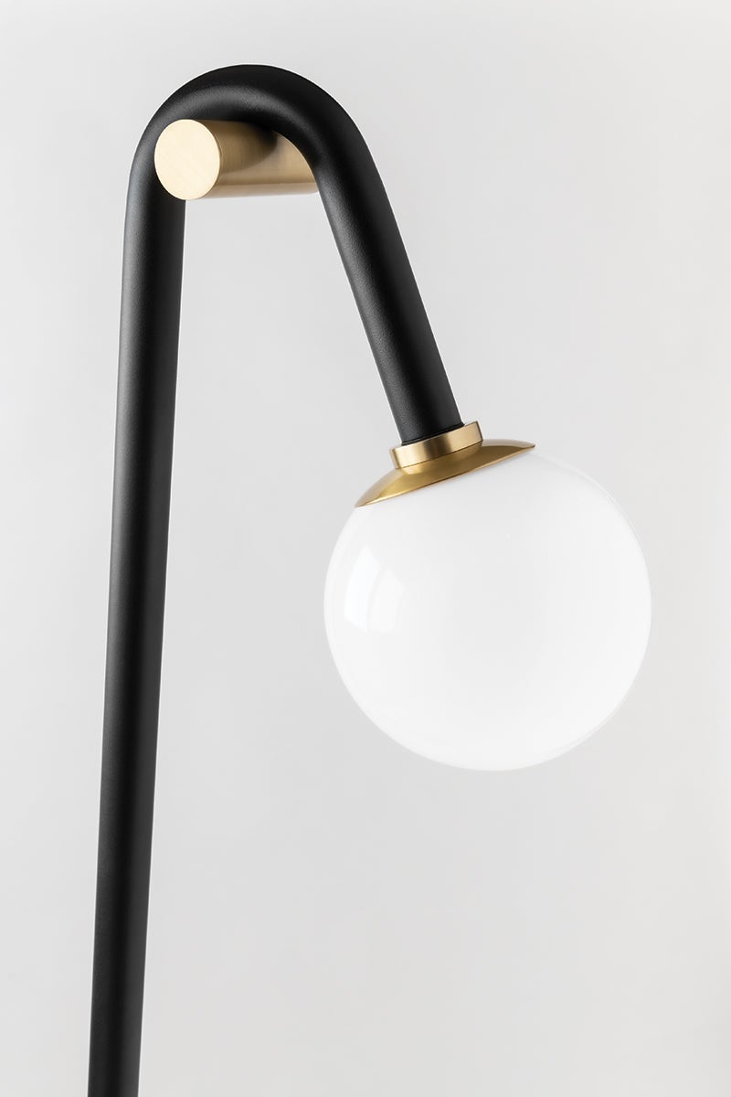 Mitzi Whit Floor Lamp 60.75” Tall With Dimmable Opal Glass Shade And Aged Brass Accent