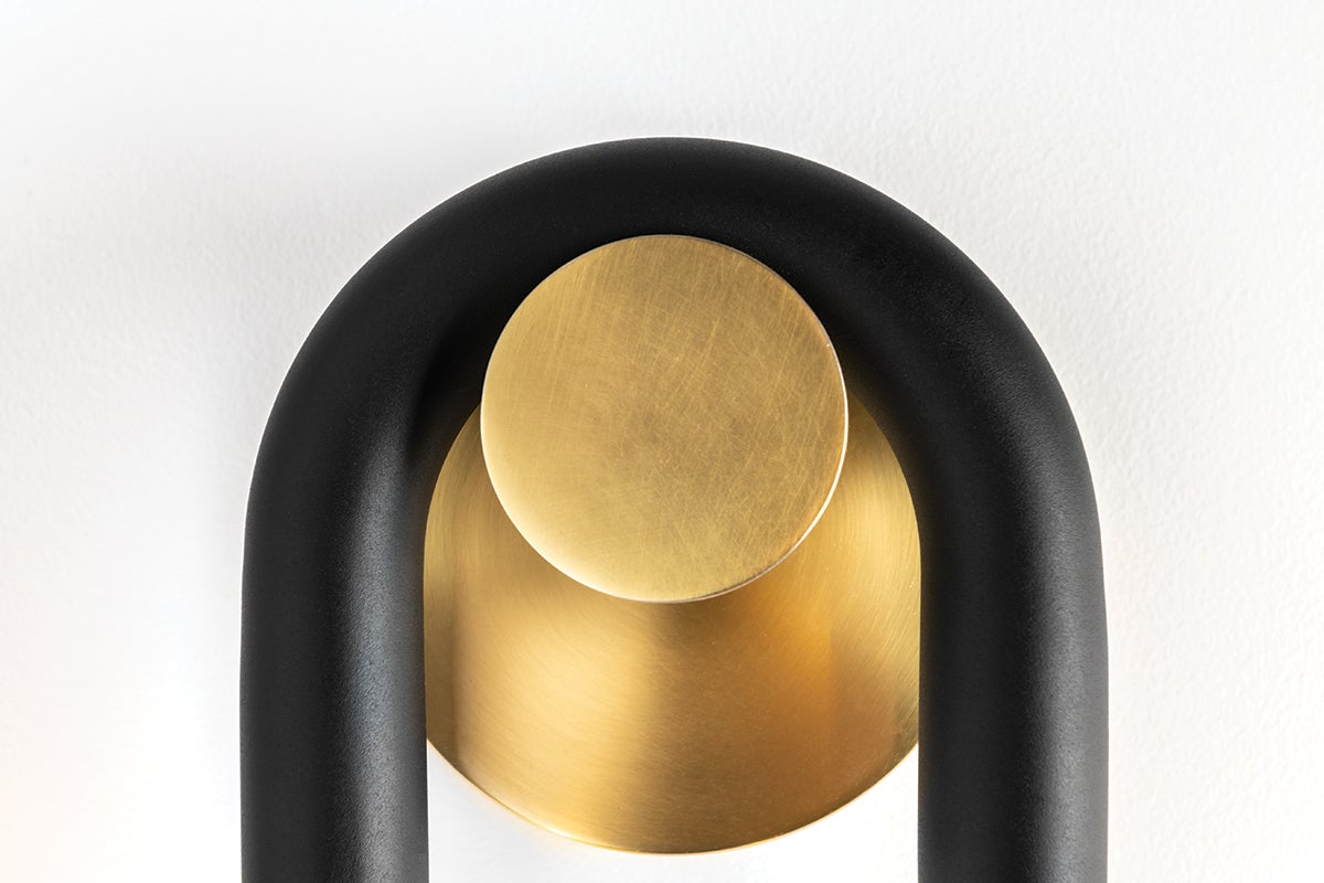 Mitzi Whit Sconce: Elegant Black Metal Wall Light with Aged Brass Finish and Dimmable Feature, 2 Bulbs
