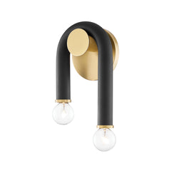 Mitzi Whit Sconce: Elegant Black Metal Wall Light with Aged Brass Finish and Dimmable Feature, 2 Bulbs
