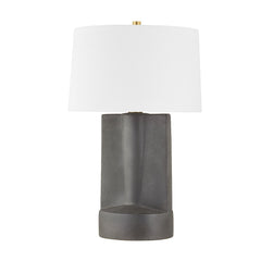 Wilson Table Lamp 28" Height Aged Brass Finish Ceramic Base Dimmable White Linen Shade