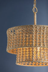 Yorkhill Pendant Light by Hudson Valley Lighting - Bohemian Abaca Rope, 3 Lights, Dimmable, Vintage Gold Leaf Finish
